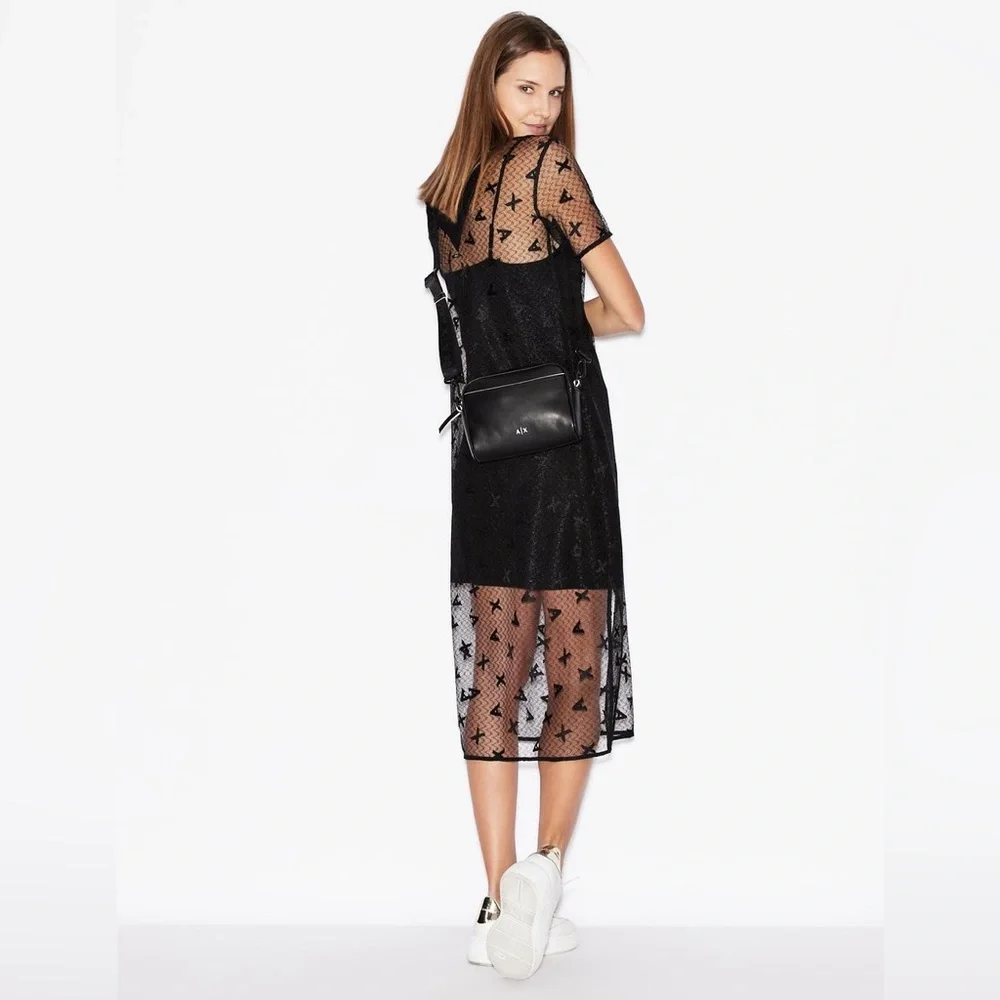 NWT Armani Exchange A/X Embroidered Black Mini / Midi Occasional Dress | Size 4 - Picture 2 of 7
